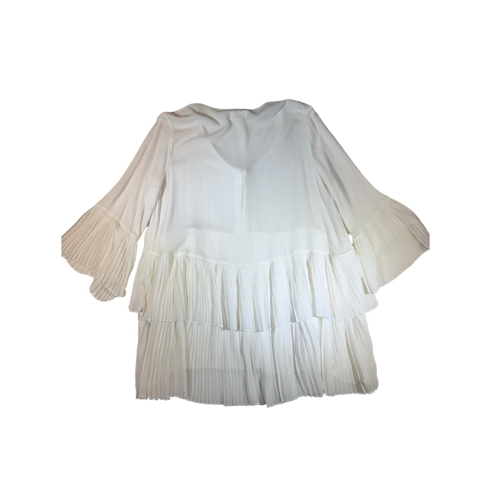 For The Republic White Pleated Tiered V Neck Bell Sleeve Tunic Top XL - Picture 2 of 3